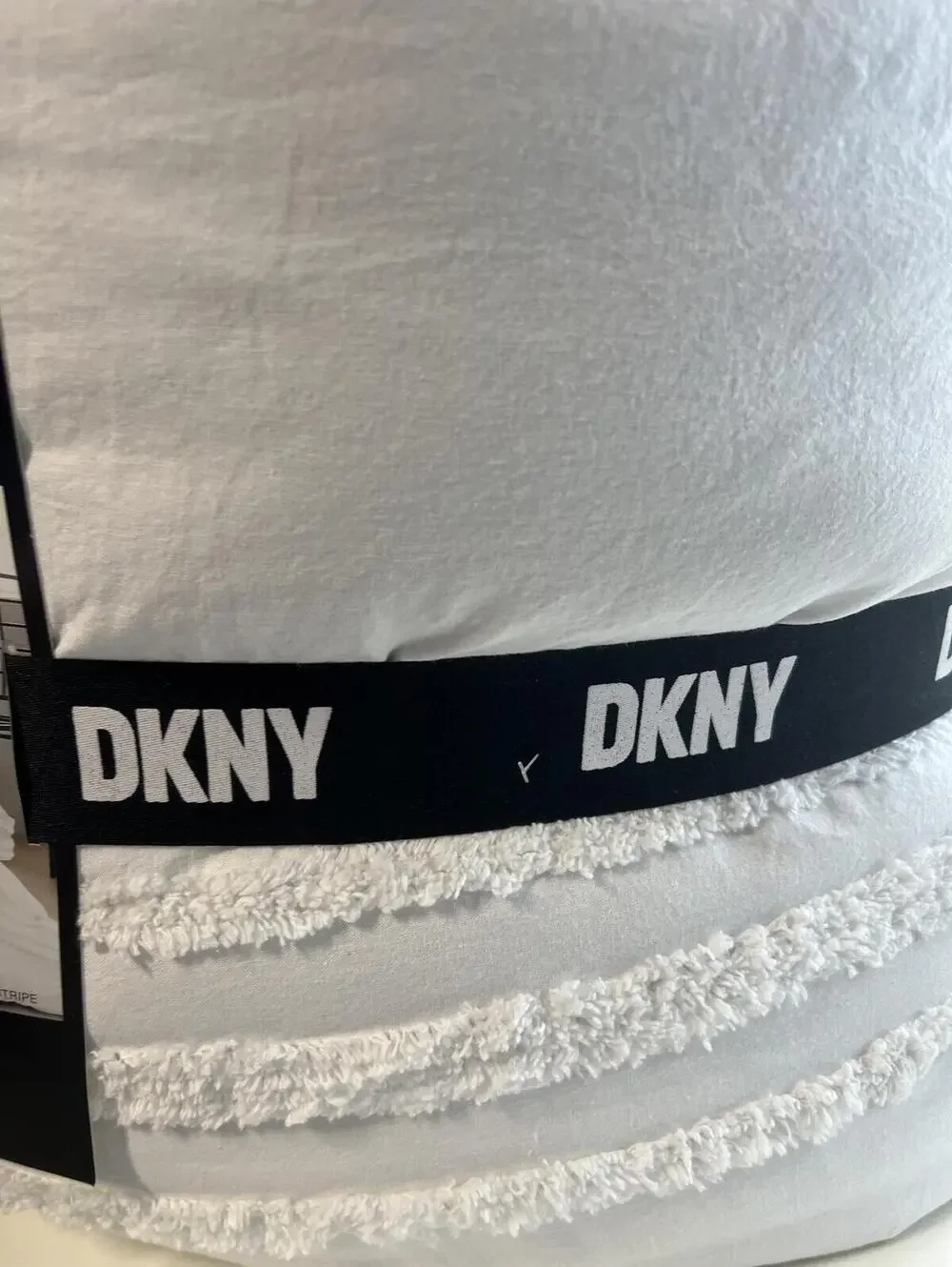 DKNY Chenille Stripe King Comforter Set, White, NWT